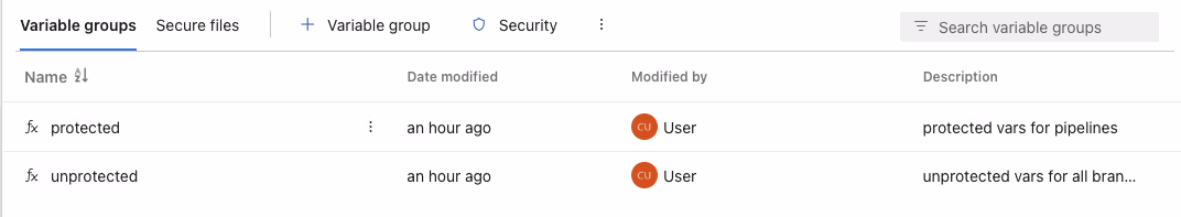 completed variable group setup